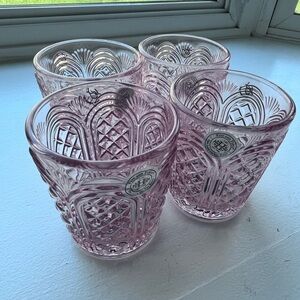 Mikasa Pink Pressed Glass Tumbler Set with Diamond Texture